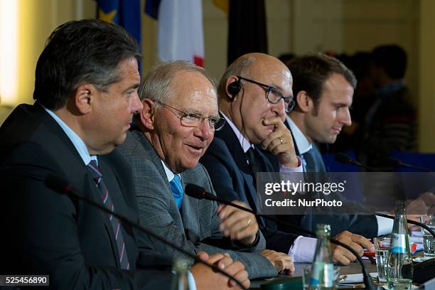 French Minister of Finance Sapin, French minister of economics Macron, German Minister of economics Gabriel and German and German Minister of Finance...