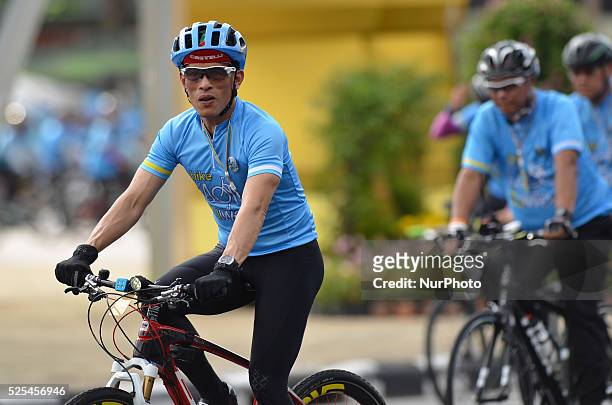 Thailand Crown Prince, Maha Vajiralongkorn cycles during the cycling event 'Bike for Mom' at the Victory Monument in Bangkok, Thailand on August 16,...