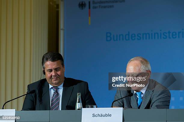 French Minister of Finance Sapin, French minister of economics Macron, German Minister of economics Gabriel and German and German Minister of Finance...