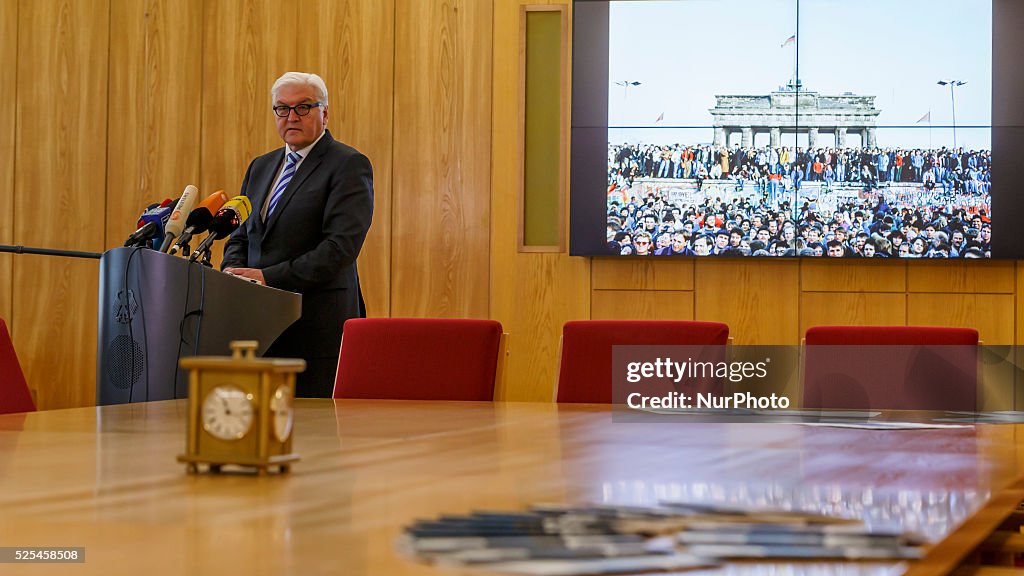 German Foreign Minister Steinmeier gives a statement in the today's Bismarck's Office in Berlin