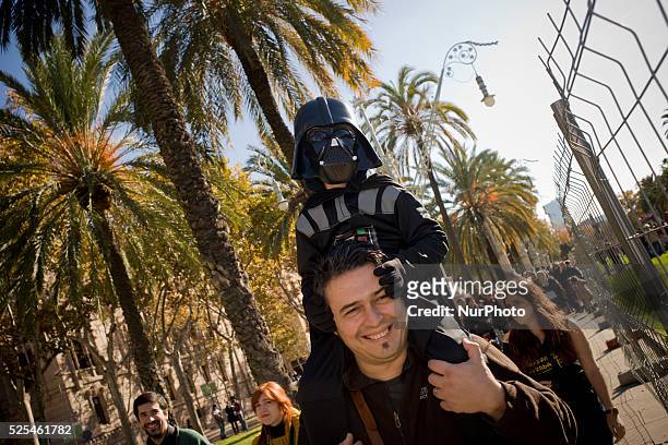 Young Darth Vader is seen in Barcelona, Spain during a meeting of Star Wars fans on 29 November 2015. On 18 December worldwide premiere the film The...