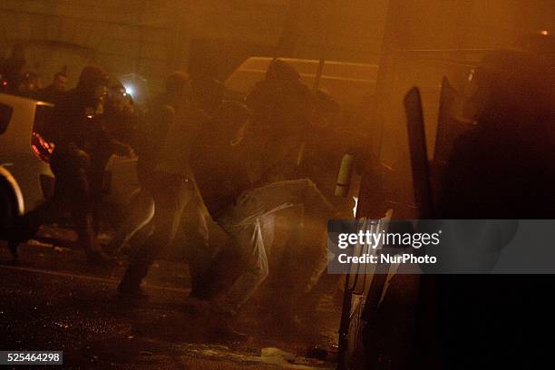 Clashes in Paris, France during the demonstration "Against Hollande", on January 26, 2014.