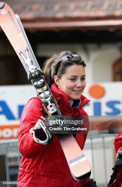 Kate Middleton, girlfriend of Prince William join in with the royal ski party in Klosters on March 30, 2005 in Switzerland.