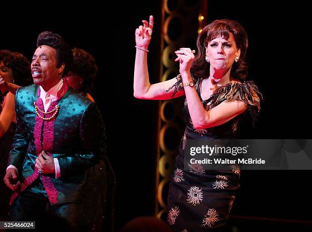 The Shirelles lead singer Shirley Alston Reeves visits Geno Henderson, Beth Leavel & the 'Baby it's You!' cast during their Curtain Call on Broadway...