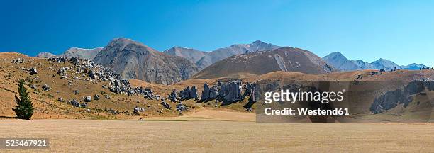 new zealand, south island, limestone boulders of castle hill and the craigieburn range in the high country - hochland stock-fotos und bilder