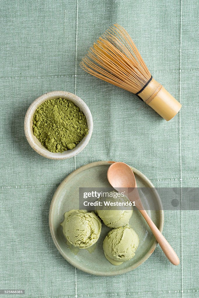 Green tea icecream and Chasen tea whisk