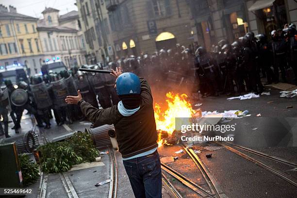 During the opening of Expo 2015 on 1st May 2015 in Milan, thousands of protesters gathered in the streets of the city saying NO to the Universal...