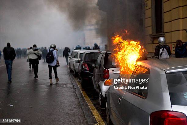 During the opening of Expo 2015 on 1st May 2015 in Milan, thousands of protesters gathered in the streets of the city saying NO to the Universal...