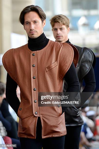 Model presents a creation from the Spring/Summer 2012/2013 Men's collection of Pierre Cardin at the Paris Fashion Week, in Paris, France, 01 July...