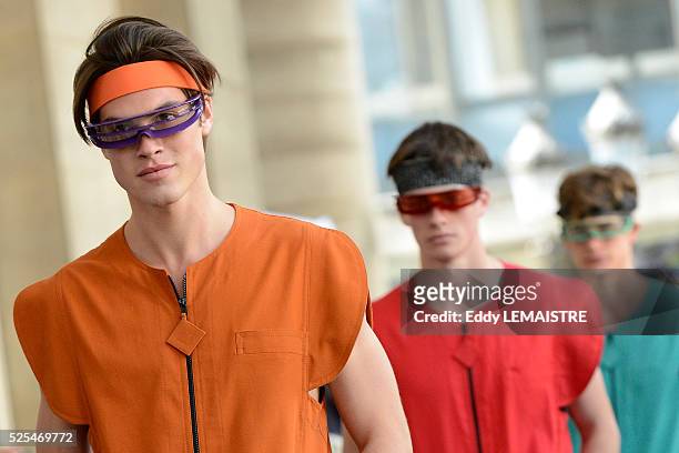 Model presents a creation from the Spring/Summer 2012/2013 Men's collection of Pierre Cardin at the Paris Fashion Week, in Paris, France, 01 July...