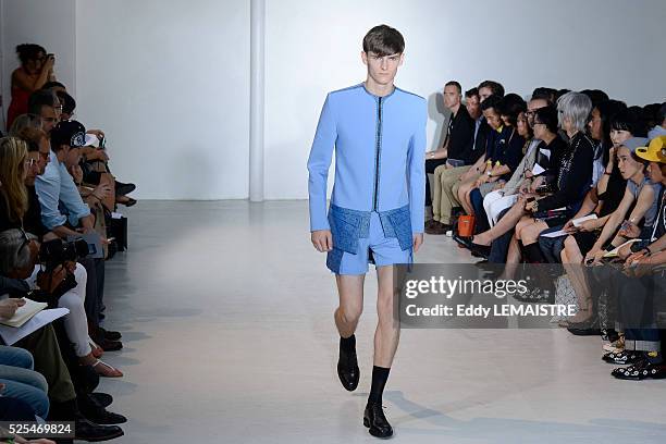 Model presents a creation from the Spring/Summer 2012/2013 Men's collection of Mugler at the Paris Fashion Week, in Paris, France, 27 June 2012. The...