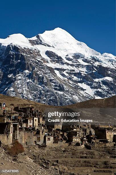 Nar Village And Kangguru Peak At 6981 Meters, Nar Phu Trek, Annapurna Conservation Area, Nepal.