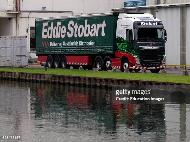 Eddie Stobart truck beside the Gloucester and Sharpness Canal, UK.