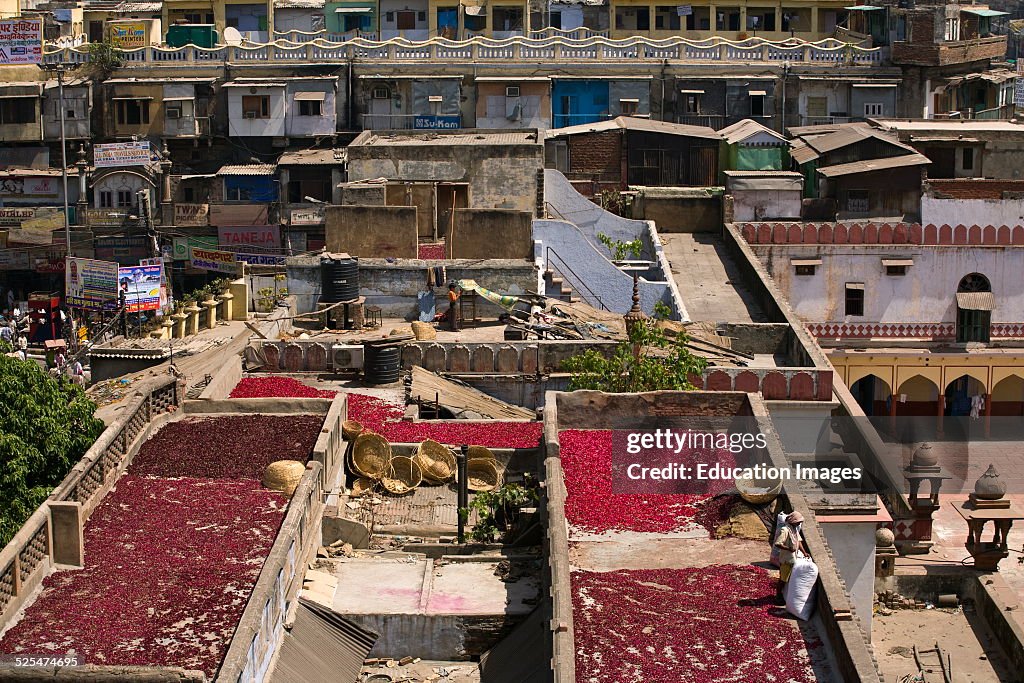 Rose Petals Are Dried On Roof Tops In Chandni Chowk, Old Delhi, India