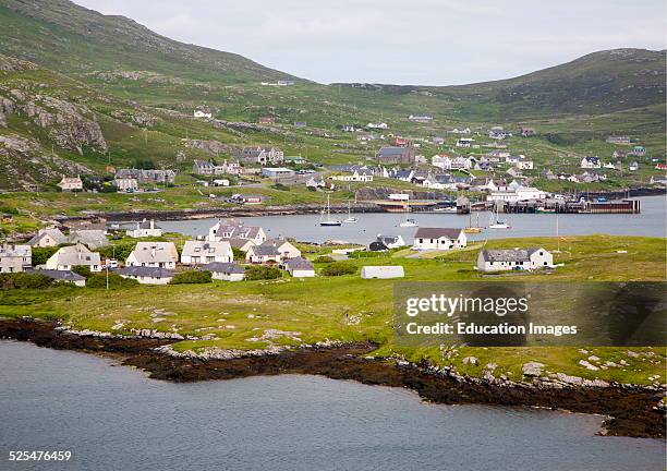 General view of Castlebay the largest settlement in Barra, Outer Hebrides, Scotland.