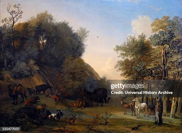 Painting titled 'Orpheus and the Animals'. Painted by Paulus Potter . Dated 17th Century.