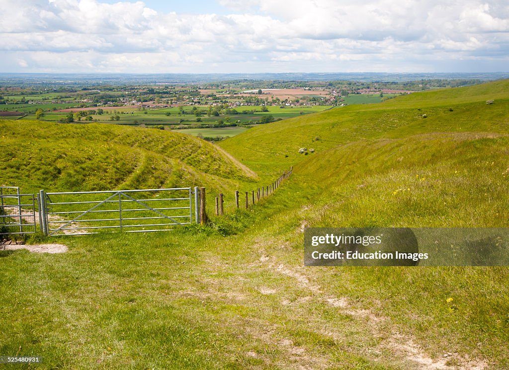 Chalk scarp slope with dry valleys at Roundway Hill