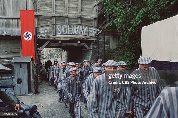 Scene from the made-for-tv movie, 'Pope John Paul II', represents prisoners at a forced labor a quarry in Krakow, Poland where a young Karol Wojtyla...