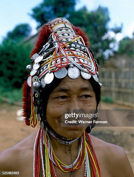 Akha lady. The Akha are a hill tribe of subsistence farmers living in China, Laos, Burma and Northern Thailand. Thailand, photographed 1977.