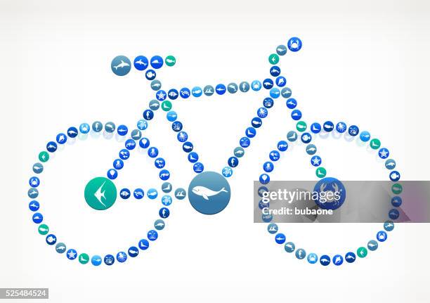 bicycle sea and marine life button pattern - aqua biking stock illustrations