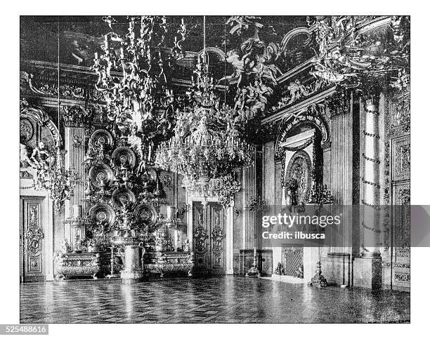 antique photograph of the hall of knights (berlin royal palace) - palace hallway stock illustrations