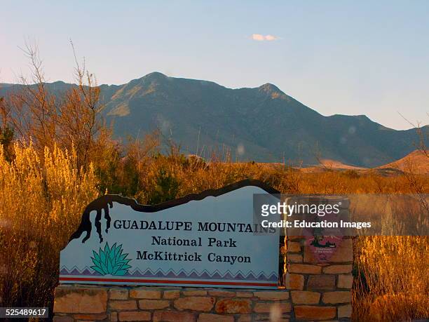 Texas, Guadalupe Mountain National Park, McKittrick Canyon Scenic Hiking Trail Monument Sign.