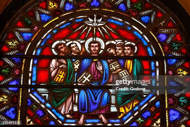 St Barth s church, Stained glass window, Jesus and the 12 apostles.