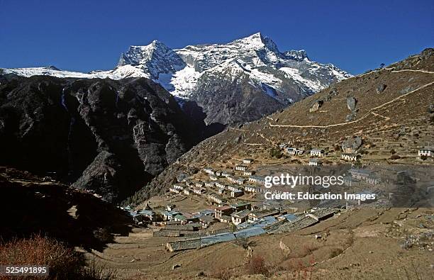 Khumbila Peak Backdrops Namche Bazaar Which Is The Center Of Sherpa Civilization And The Largest Town In The Khumbu District Of Nepal.