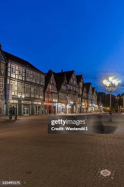 germany, lower saxony, celle, half-timbered houses, blue hour - celle bildbanksfoton och bilder