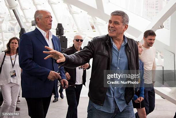 Valencia, Spain. George Clooney , Raffey Cassidy, Brad Bird and Britt Robertson have presented at a press conference the Disney last film,...