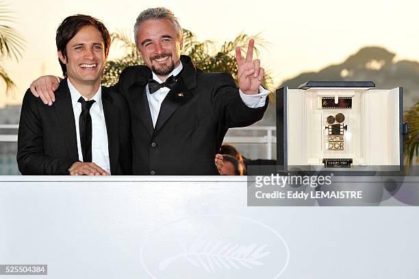 Gael Garcia Bernal and Ano Bisiesto with the Camera d'Or at the photo call for "The Palme d'Or Award Ceremony? during the 63rd Cannes International...
