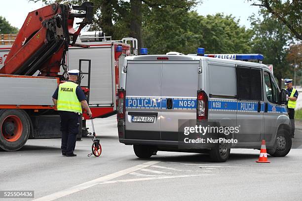 Gdansk, Poland 22nd, August 2014 72 y.o. Man dead when his scooter hits the lorry on the crossroad in Kokoszki district of Gdansk. Police investigate...