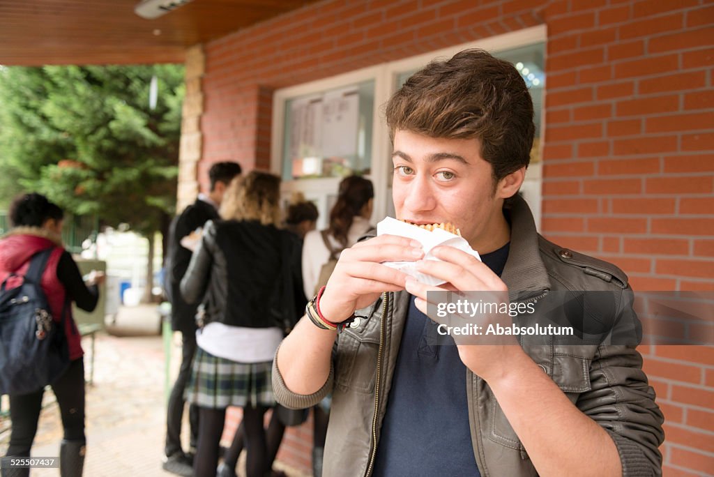 Turkish Students during Break, Eating Sandwich, Istanbul