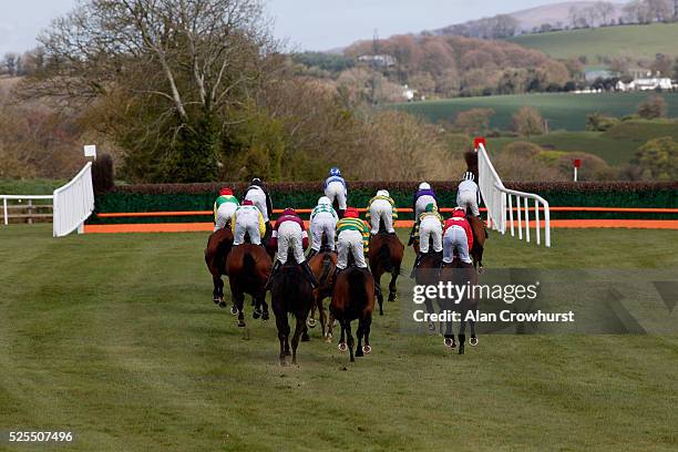 General view as runners make their way out in the country at Punchestown racecourse on April 28, 2016 in Naas, Ireland.