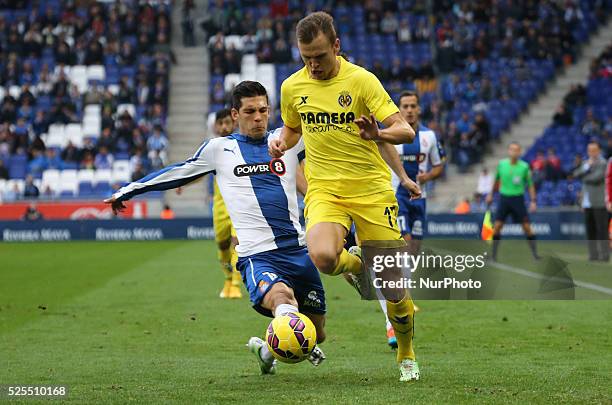 November-: Javi Lopez and Cheryshev in the game between RCD Espanyol and Villarreal, of the week 11 of the spanish Liga BBVA, disputed in the the...