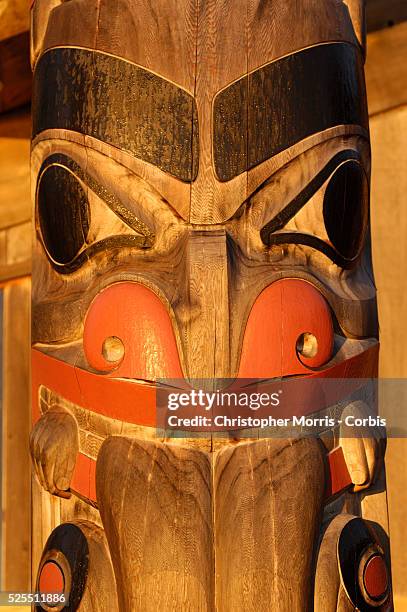 Totem pole carved by members of the Haida Nation near Skidegate on Graham Island.