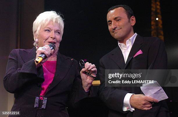 French actress Line Renaud and Pink TV CEO Pascal Houzelot, at the launching ceremony of the first french gay channel "Pink TV".