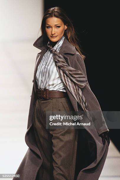 Carla Bruni Modeling Armani Coat and Pants