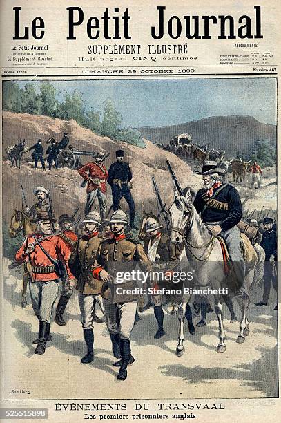 An illustration of the first English prisoners captured during the Second Boer War, from Le Petit Journal, October 29, 1899.