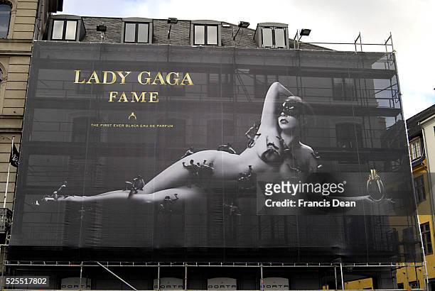 Billboard naken of Lady Gaga Fame at Kogens Nytorv most visited sq.of Copenhagen City