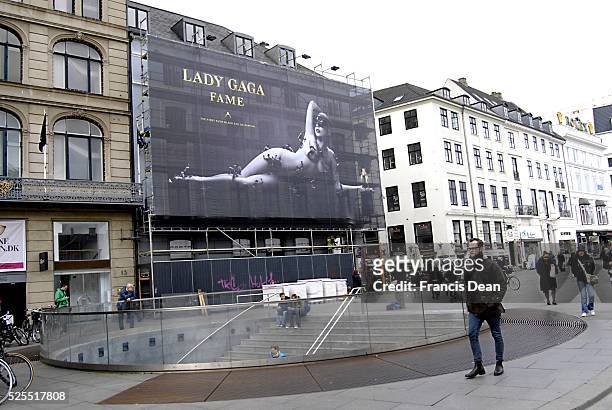 Billboard naken of Lady Gaga Fame at Kogens Nytorv most visited sq.of Copenhagen City