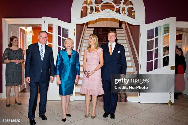 King Willem-Alexander and Queen Maxima of The Netherlands have a dinner with Prime Minister Stephan Weil of Lower Saxony and Prime Minister Hannelore...