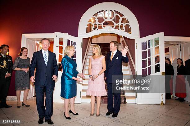 King Willem-Alexander and Queen Maxima of The Netherlands have a dinner with Prime Minister Stephan Weil of Lower Saxony and Prime Minister Hannelore...