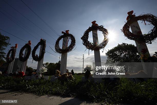 Memorial honors the six victims of a shooting at a Sikh Temple in Oak Creek, Wisconsin, on August 7, 2012. A gunman killed six people and critically...