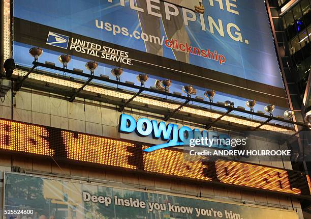 News ticker and advertising in Times Square.