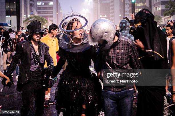 Students protest against the rise of the transport fare in Sao Paulo, Brazil on January 14, 2016. Amid a marked economic downturn and high inflation,...