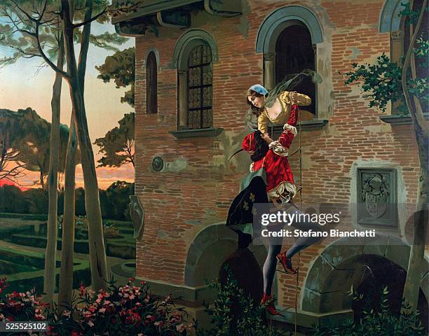 Scene from "Romeo and Juliette" opera by Charles Gounod . Circa 1880. Private collection
