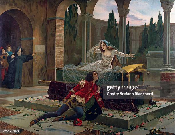 Scene from "Romeo and Juliette" opera by Charles Gounod . 1880. Private collection