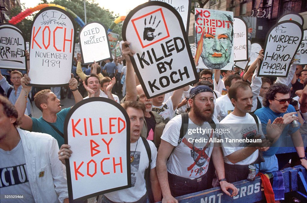 AIDS victims protest Mayor Koch in Greenwich Village