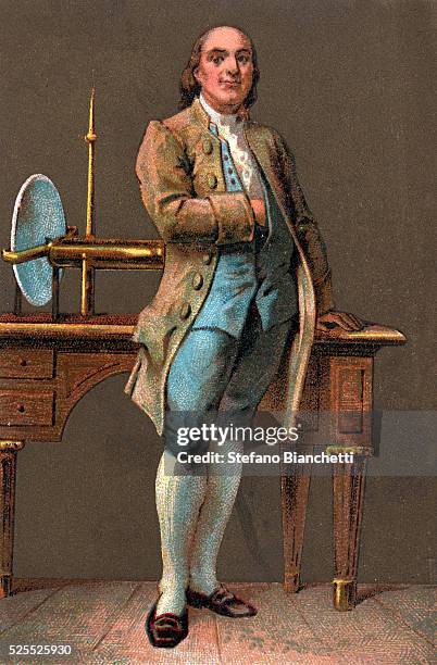 Portrait of Benjamin Franklin American printer, publisher, scientist, inventor, statesman and diplomat. Chromolithography. Private collection